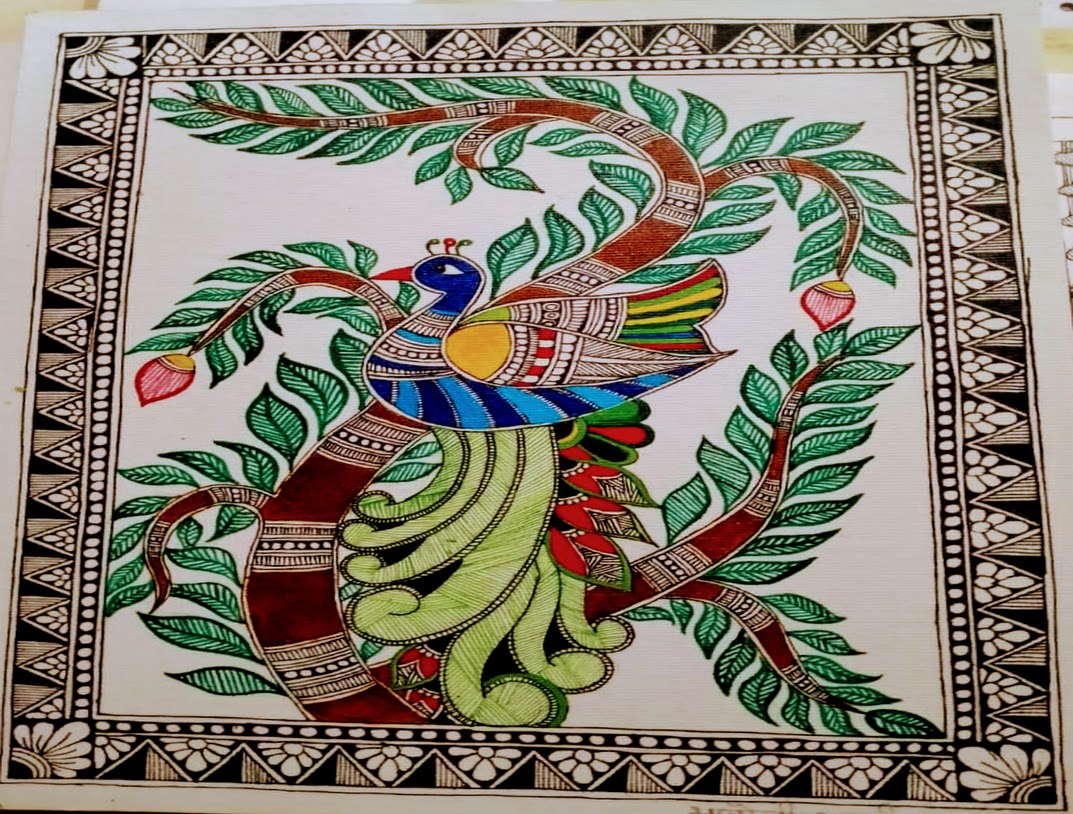 Beautiful Madhubani Painting on Handmade Paper for Home Decor(without Frame)