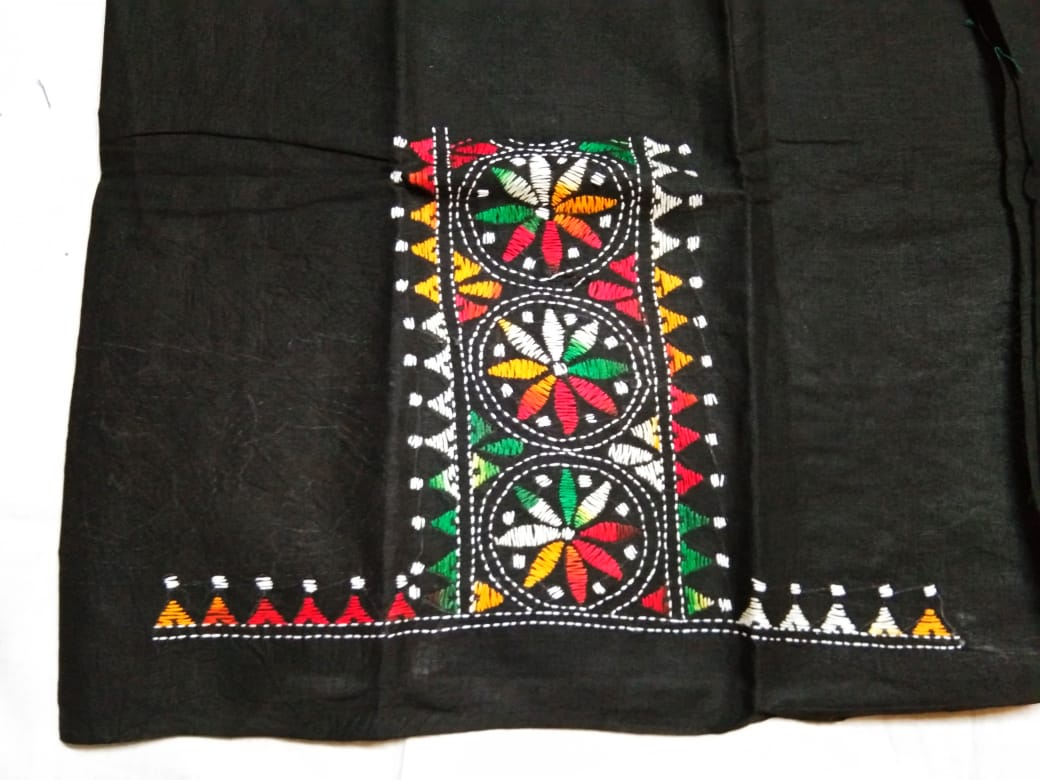 Beautiful Kantha Stitch Black Colour Blouse Piece