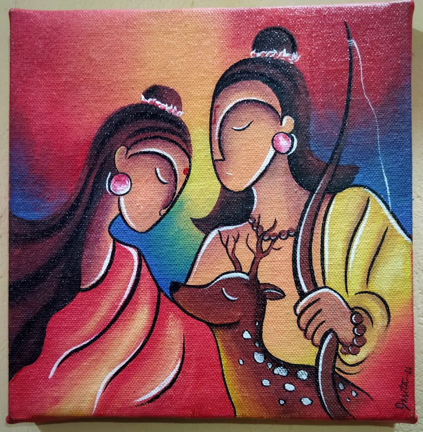 Handpainted Acrylic Painting on Canvas with Wooden Frame