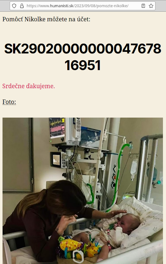Na konci článku bolo uvedené číslo bankového účtu, kde mohli ľudia posielať peniaze
