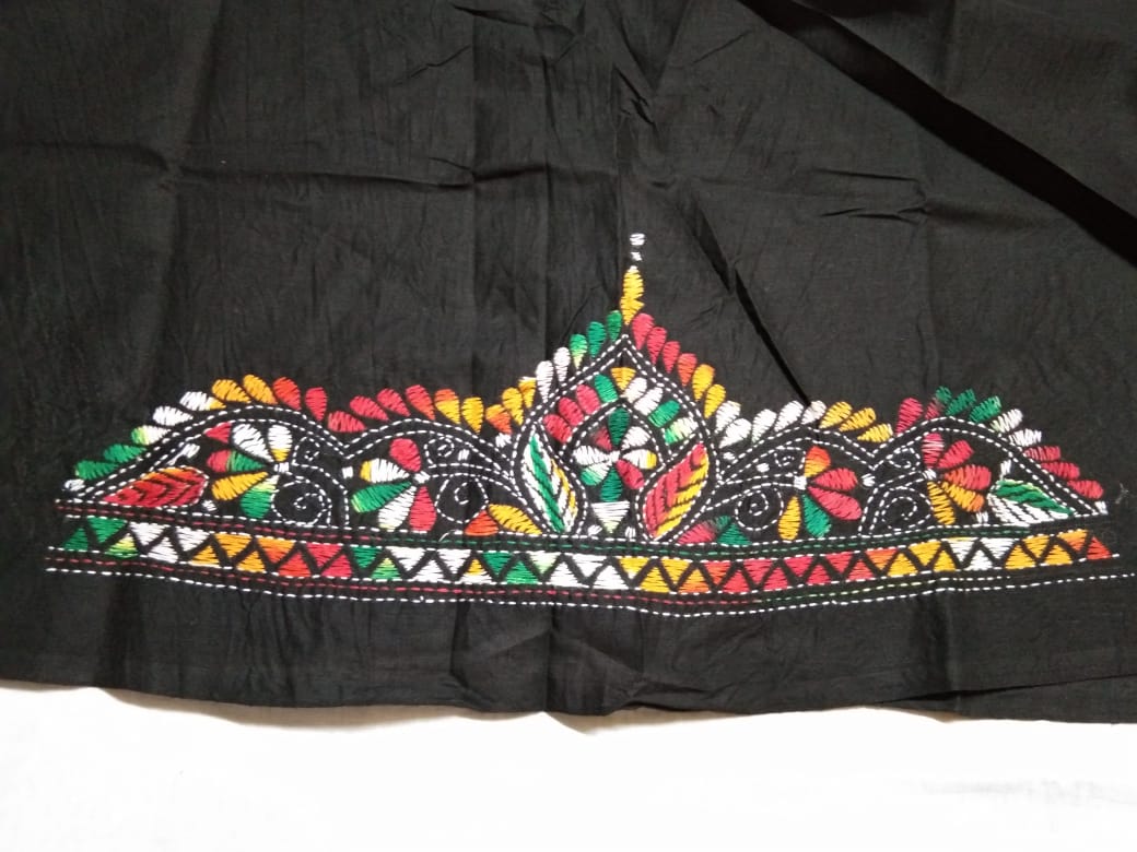 Beautiful Kantha Stitch Black Colour Blouse Piece