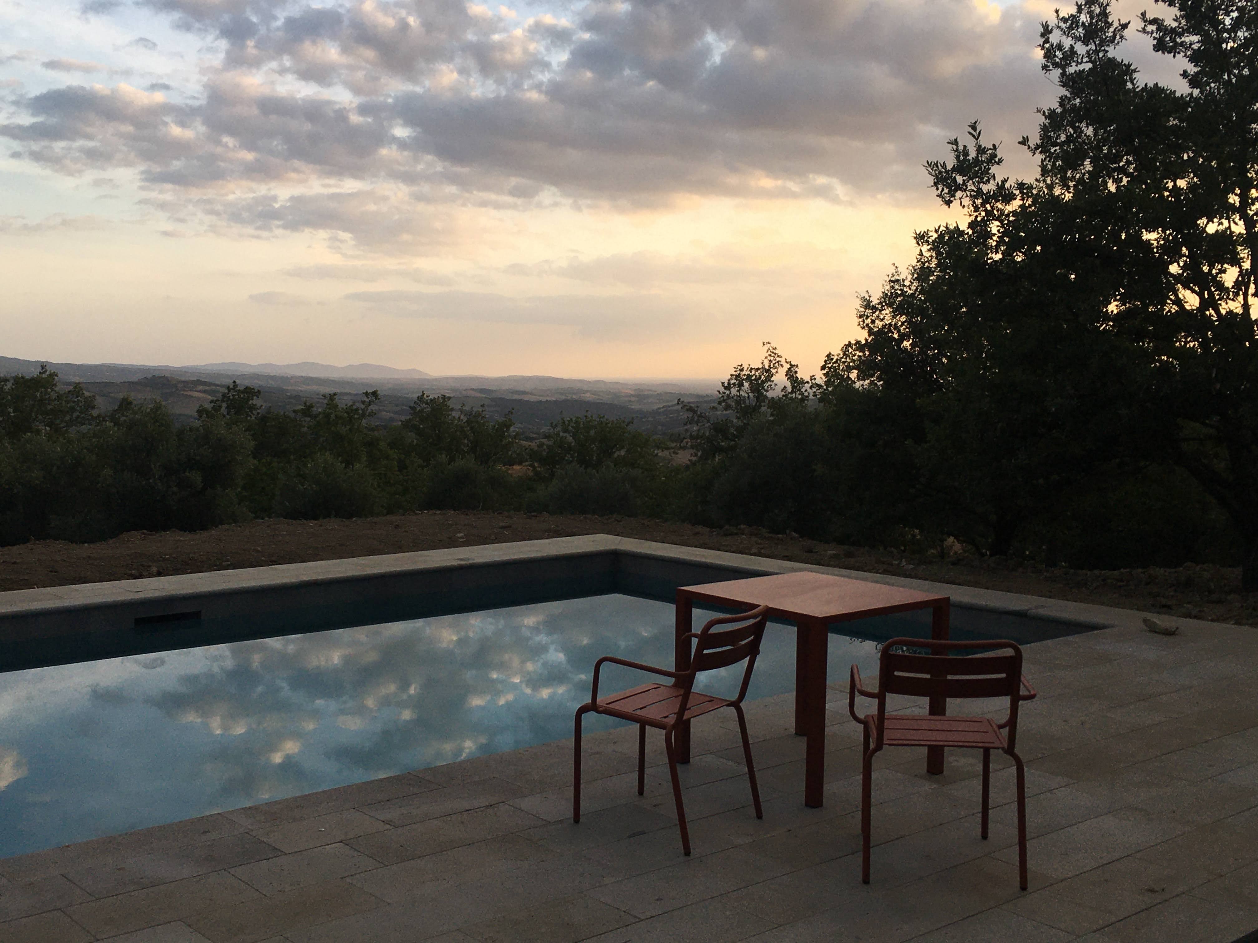 Reflections near the pool in Podere Santa Pia, Castiglioncello Bandini, Cinigiano, Tuscany