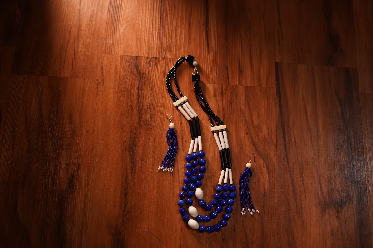 Beautiful Ceramic and Glass Beads Elegant Tribal Necklace with Earrings