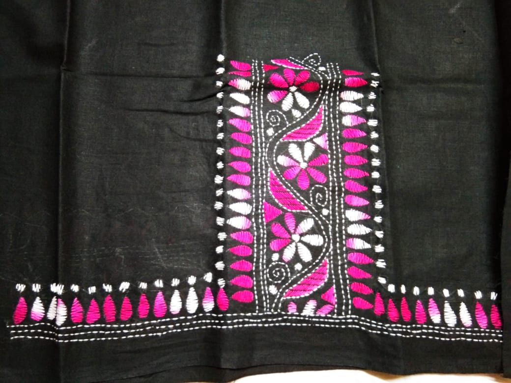 Beautiful Kantha Stitch Black Colour Blouse Piece