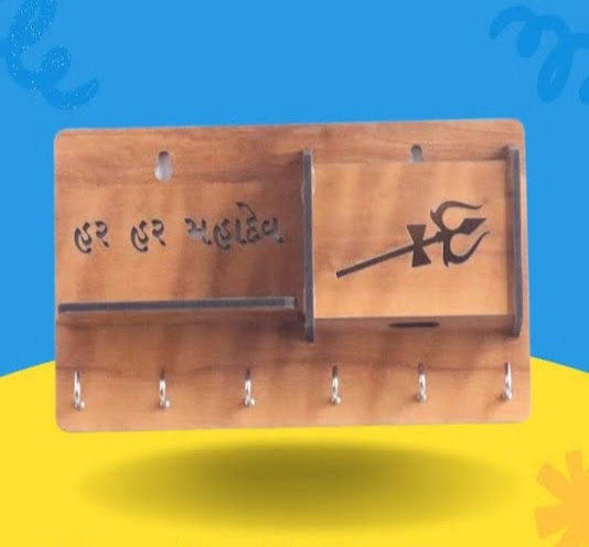 Wooden Key Holder with 1 Box and 6 Hooks