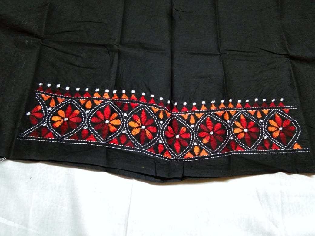 Beautiful Kantha Stitch Black Colour Blouse Piece