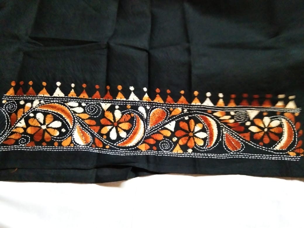 Beautiful Kantha Stitch Black Colour Blouse Piece