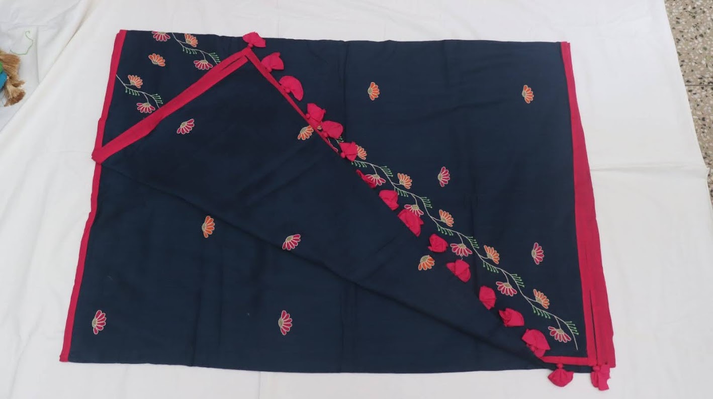 Handmade Aari Work Silk Saree with Blouse Piece