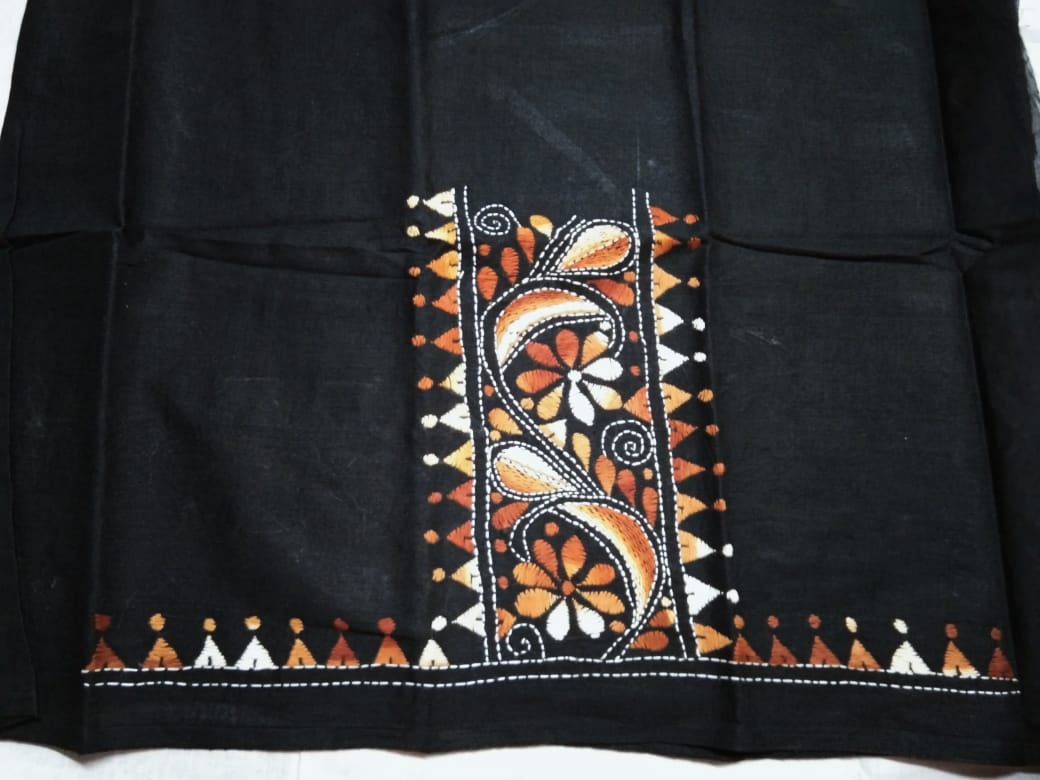 Beautiful Kantha Stitch Black Colour Blouse Piece