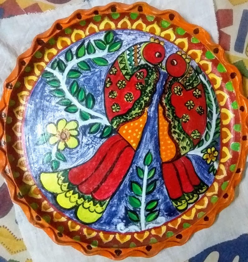 Handpainted Clay Dish for Wall Decor