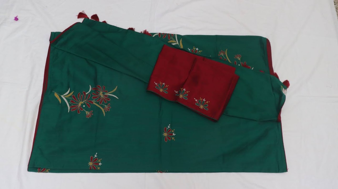 Handmade Aari Work Silk Saree with Blouse Piece