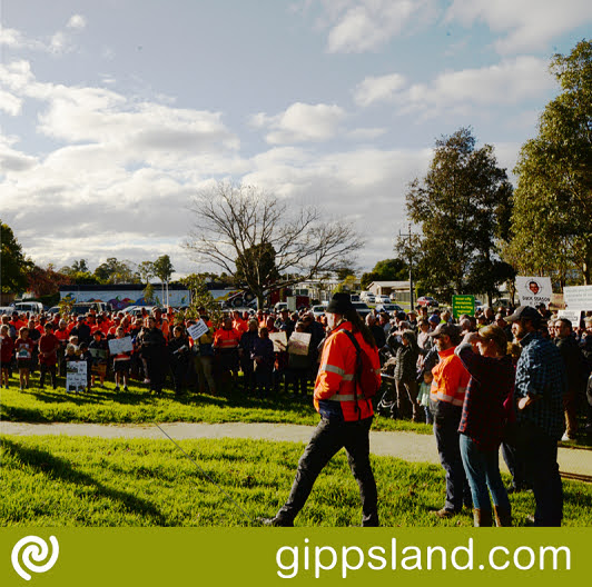 Hundreds of locals gather at a rally in Heyfield last month