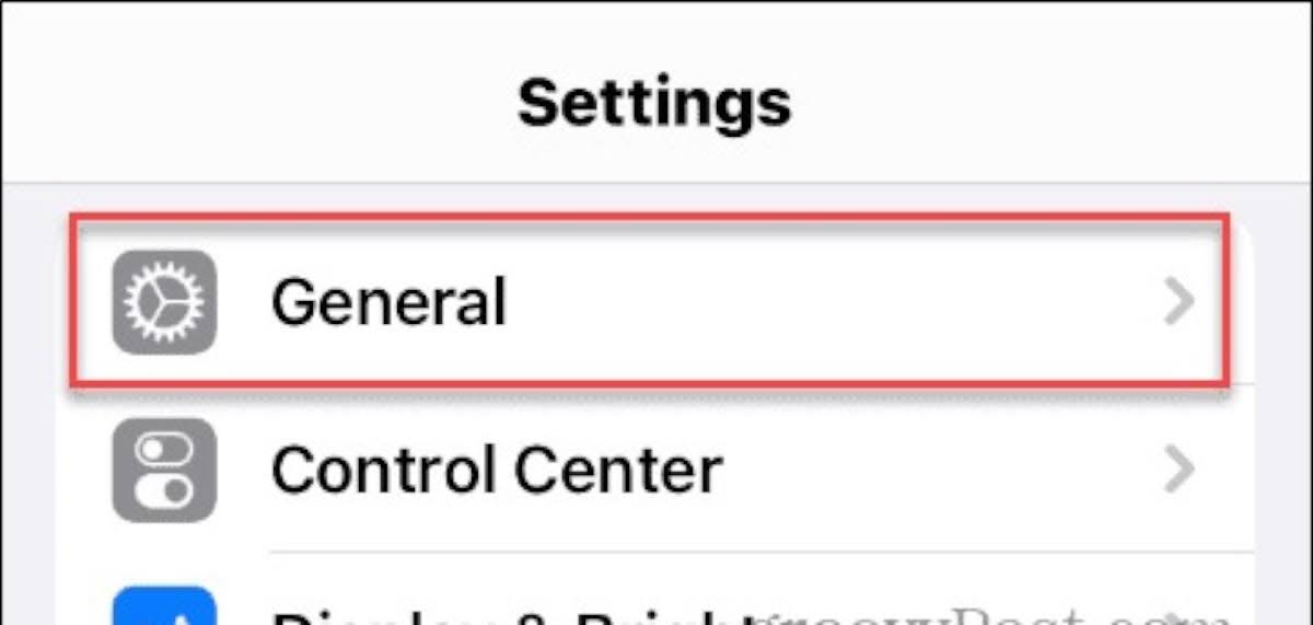 Scroll down and select the General option from the list of settings.
