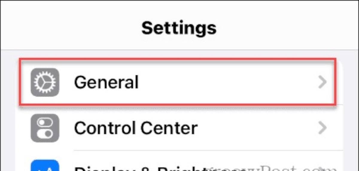 Scroll down and select the General option from the list.