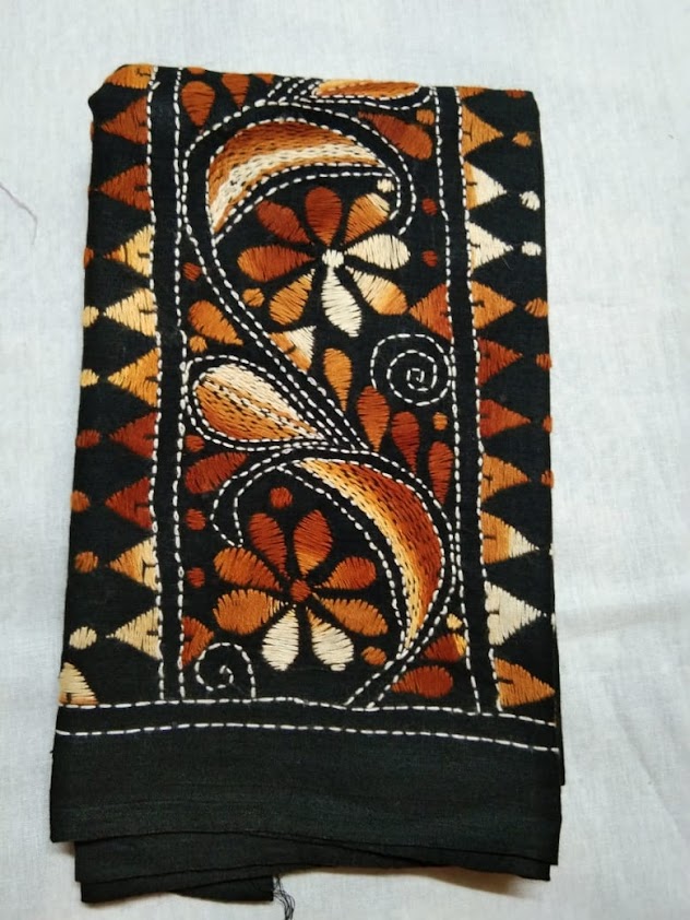 Beautiful Kantha Stitch Black Colour Blouse Piece