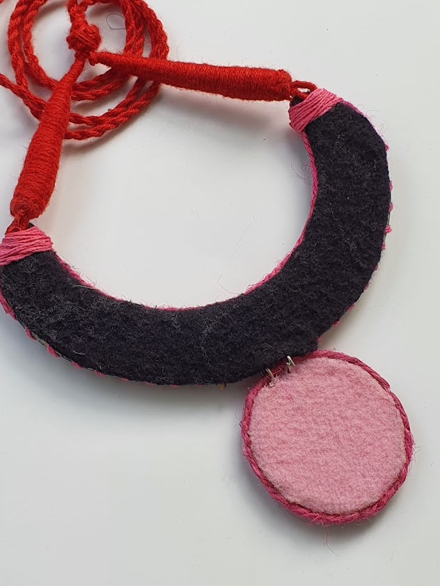 Handpainted with Jute Design Fevicryl Mouldit Clay Jewelry Necklace with Earrings (Adjustable Dori)