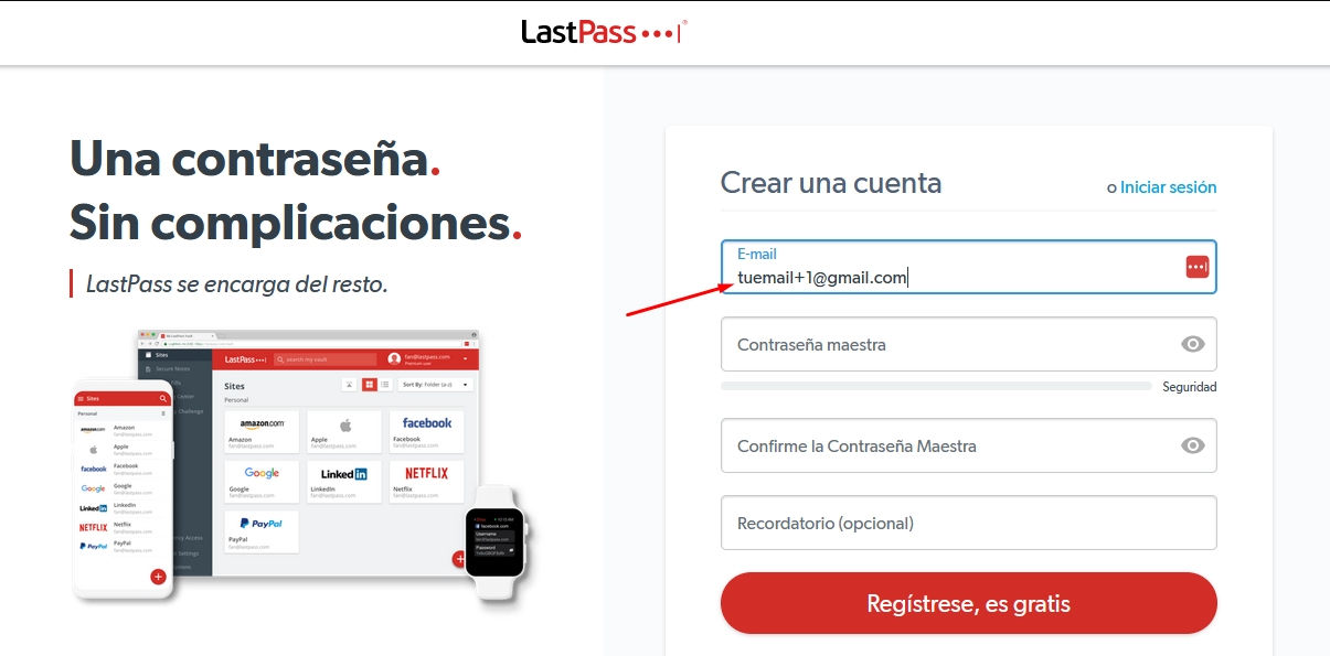 Crear cuenta Lastpass