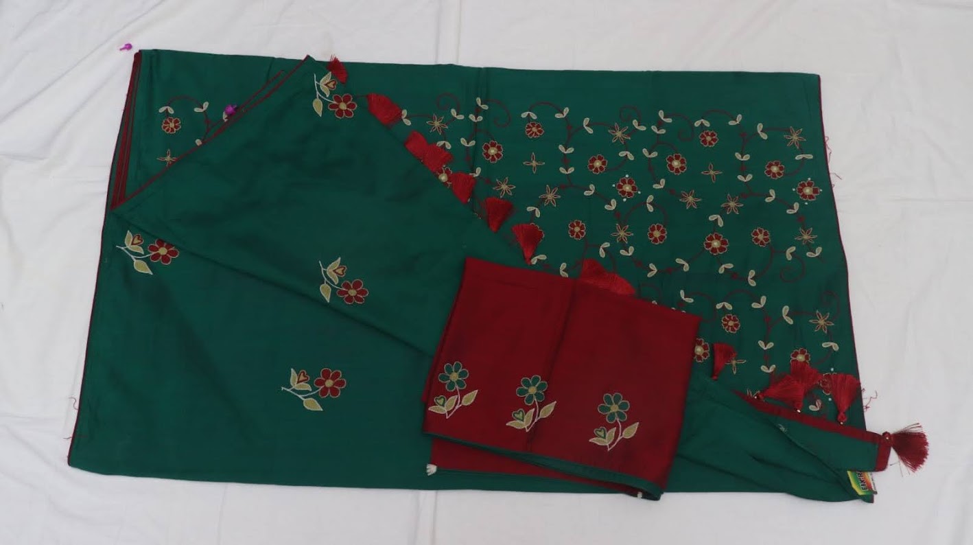 Handmade Aari Work Silk Saree with Blouse Piece