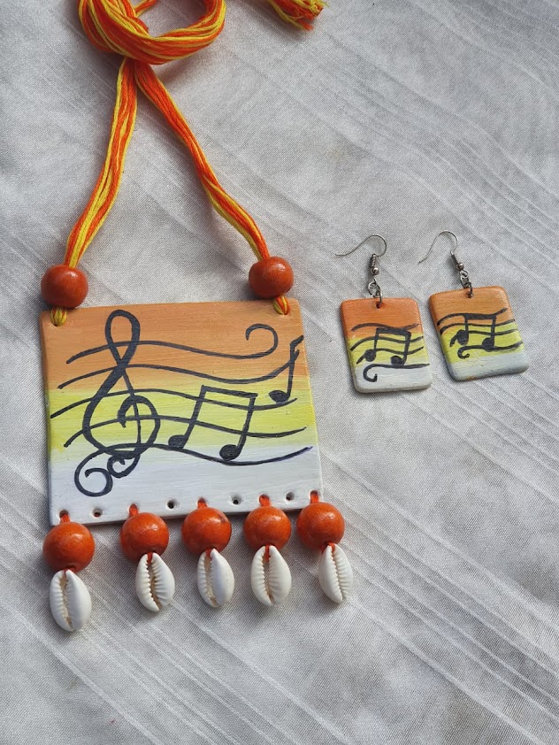 Handpainted Fevicryl Mouldit Clay Jewellery with Earrings (Adjustable Dori)