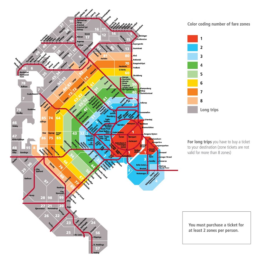 podział na strefy komunikacji miejskiej w Kopenhadze