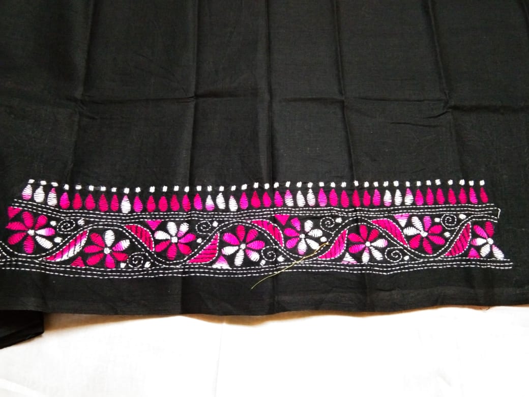 Beautiful Kantha Stitch Black Colour Blouse Piece