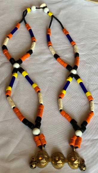 Beautiful Carnelian Beads and Glass Beads Necklace with Konyak Tribal Headhunter Pendent