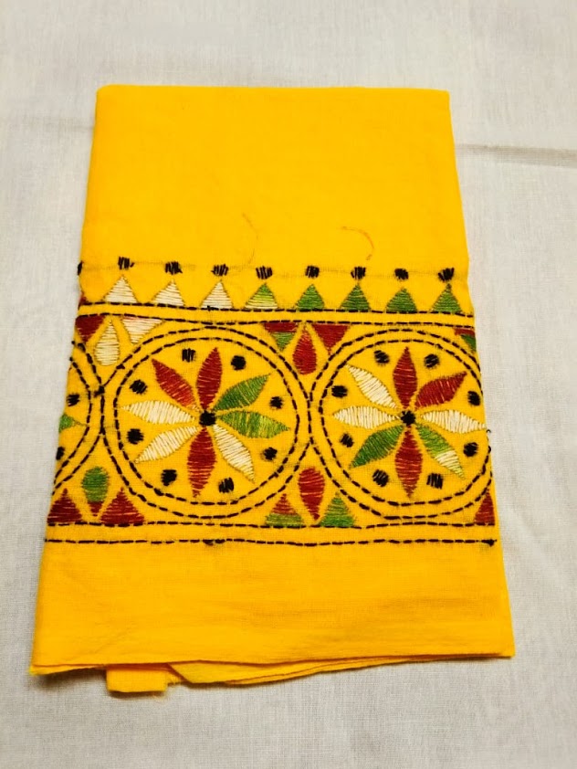 Beautiful Kantha Stitch Yellow Colour Blouse Piece