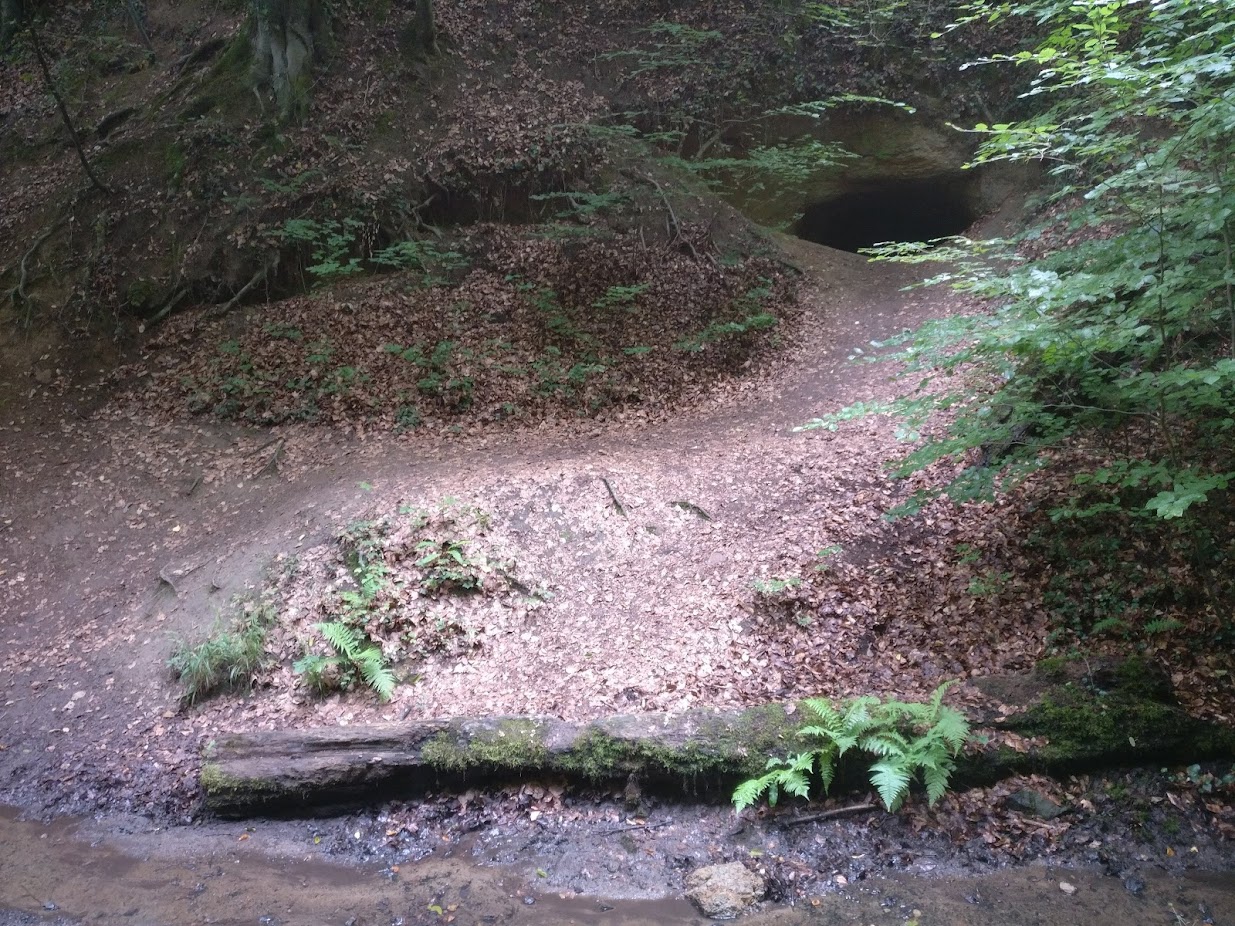 Close-up of the small cave entrance