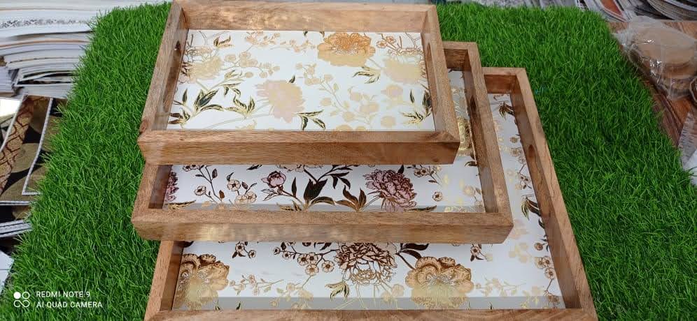 Wooden Rectangle Serving Tray Set of 3