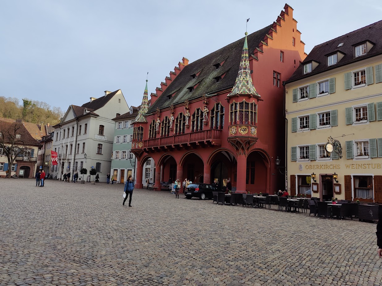 A nice old-looking red house in the old town