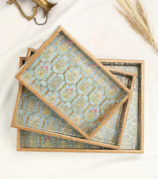 Wooden Rectangle Serving Tray Set of 3