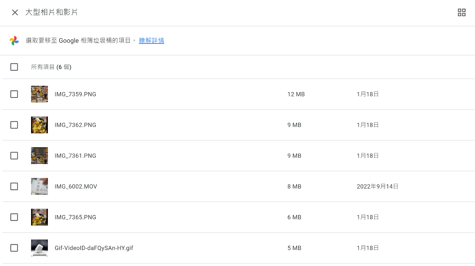 儲存空間管理工具：清理 Google 相簿大型相片和影片