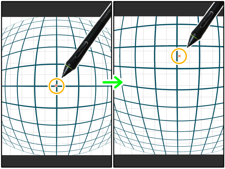 クリスタの歪曲収差補正フィルター「×」印の移動