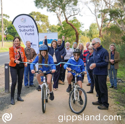 Student leaders from Bass Valley Primary School were excited to be the first to roll on through the ribbon cutting, officially opening the Guy Road Shared Pathway!