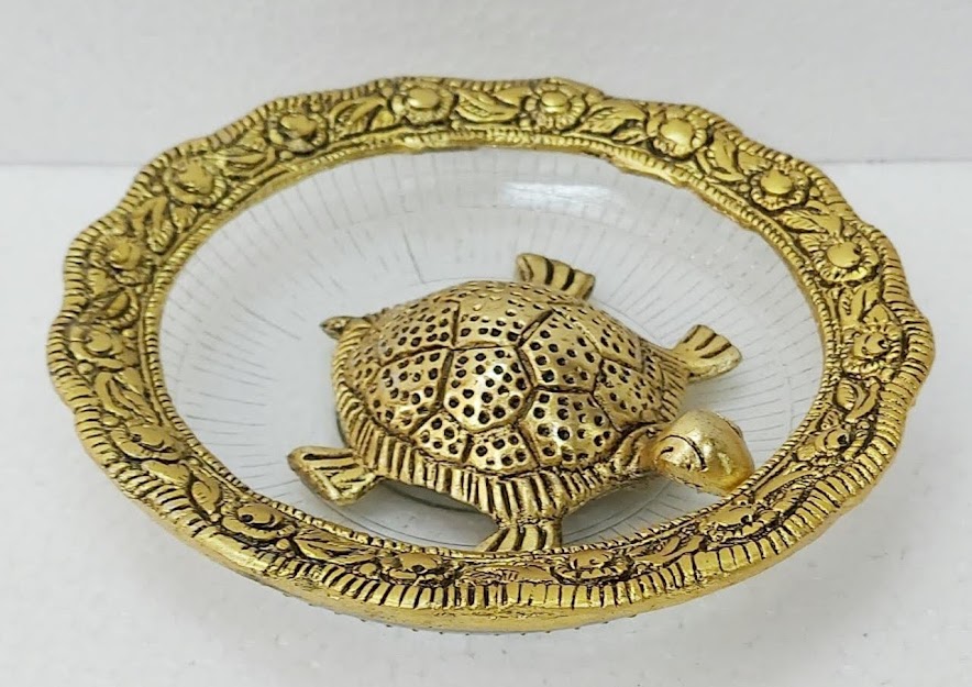 Handmade Metal Dish with Tortoise ShowPiece