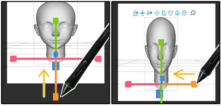 クリスタ3D頭部モデルのマニピュレータで輪郭設定