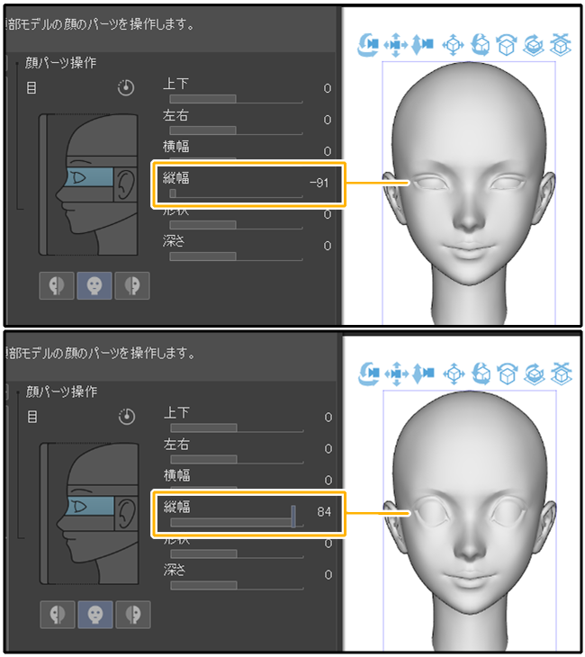 クリスタ3D頭部モデル「目」（縦幅）