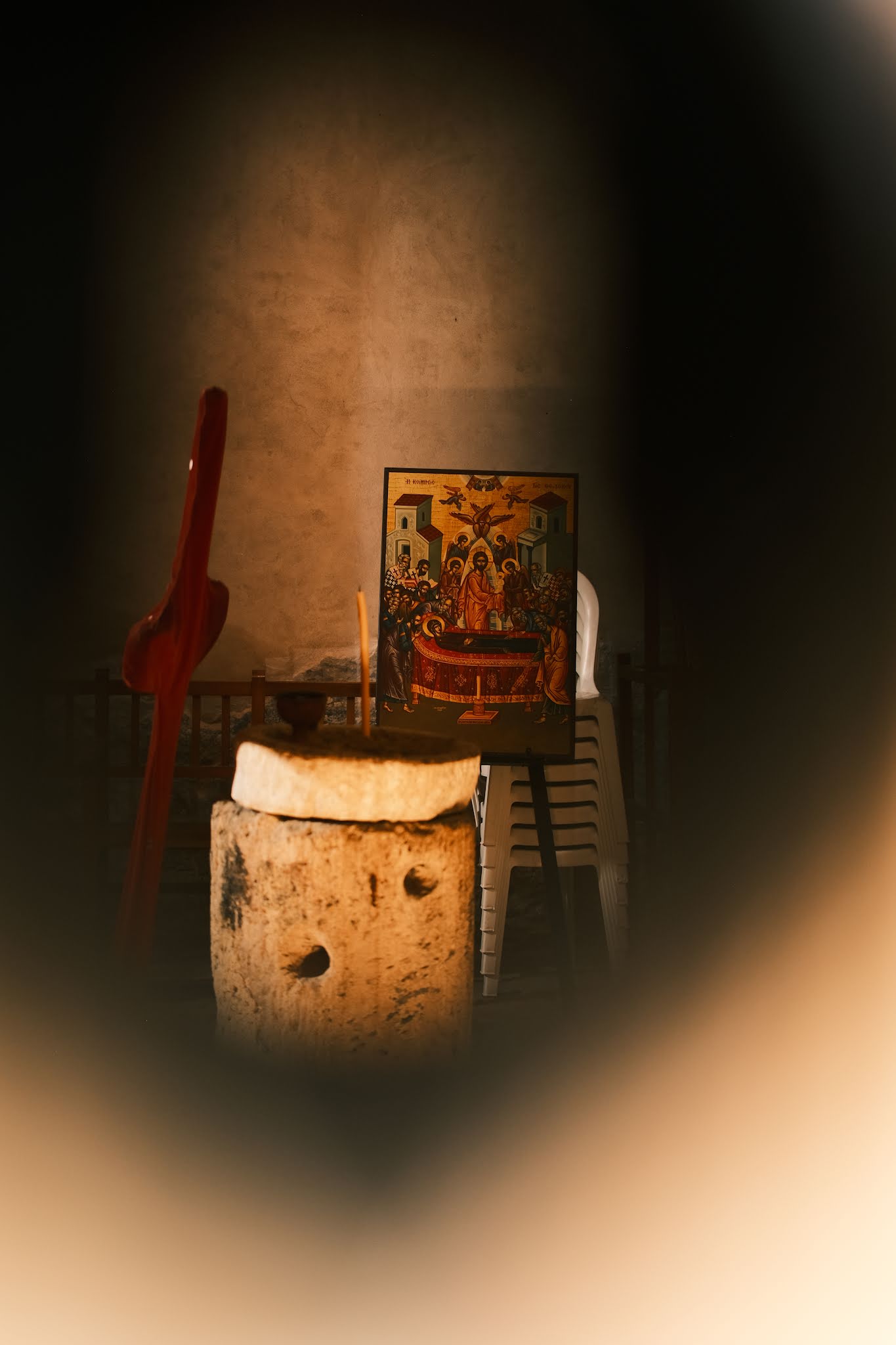 Through the keyhole of the Monastery of TImios Stavros. At Anogyra Village, Cyprus