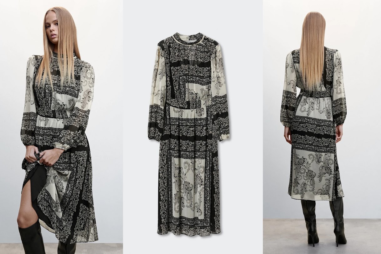 Letizia of Spain was wearing Mango printed Blondi Midi dress.