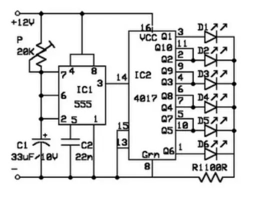 skema rangkaian flasher led 12 volt