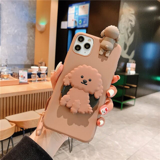 Funda para celular con diseño de perrito color café