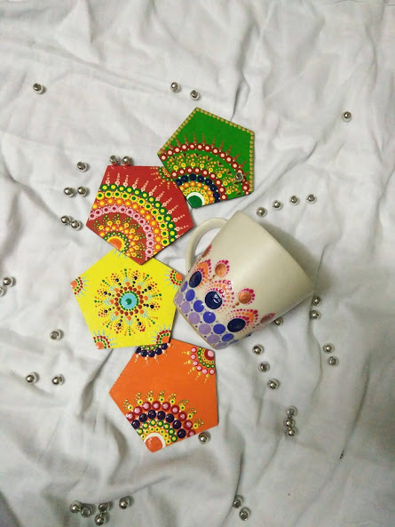 Handpainted Wooden Tea Coaster for Decor set of 4