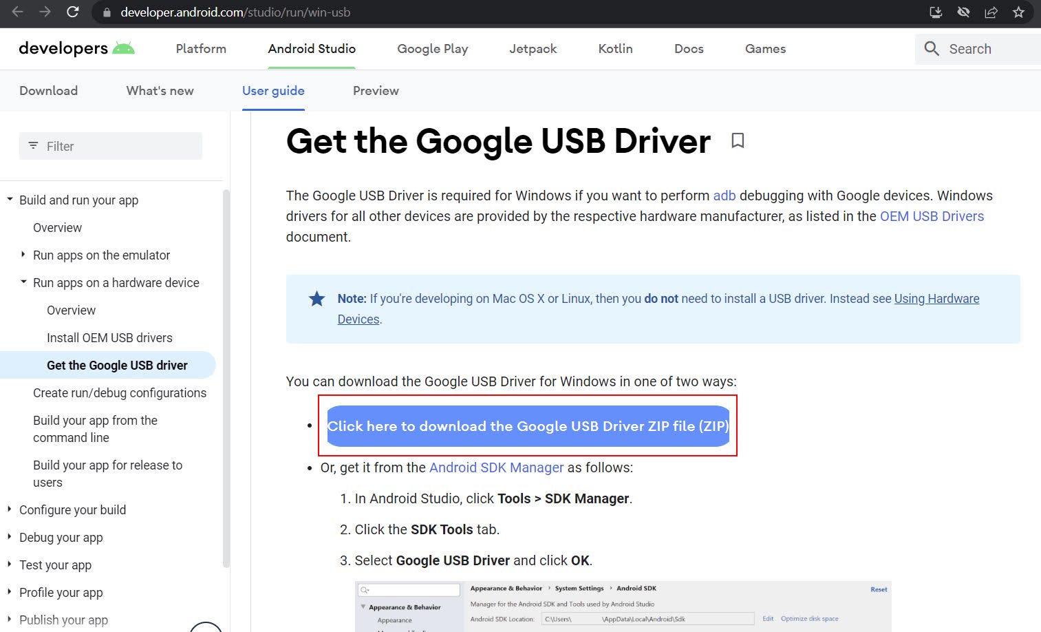 Click to download the Google USB Driver zip file.