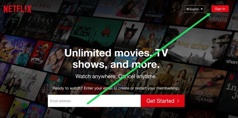 Click on the Sign In button located at the top right corner of the page to sign in with your Netflix account.