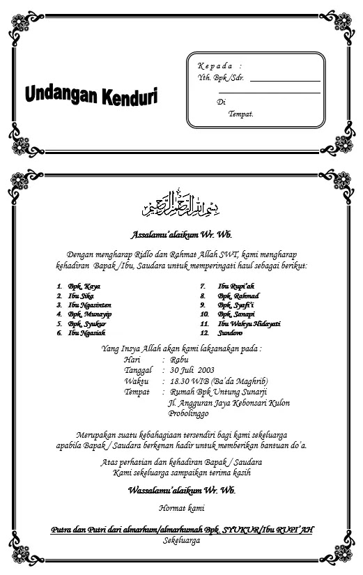 template undangan tahlil