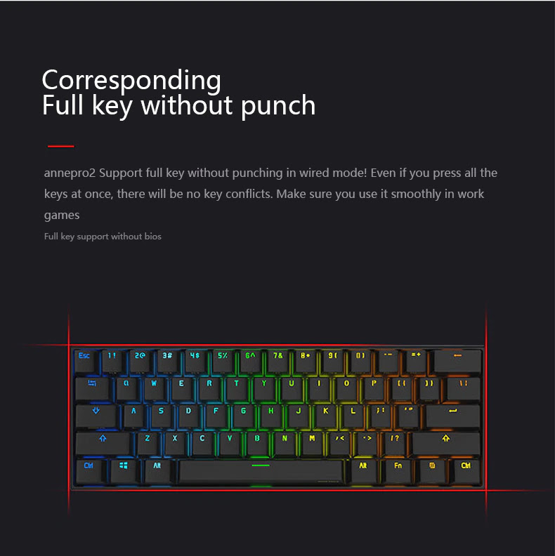 Anne pro2 pro 2 rgb 61 keys mechanical gaming keyboard 60% bluetooth 4.0 type-c cherry and gateron switch