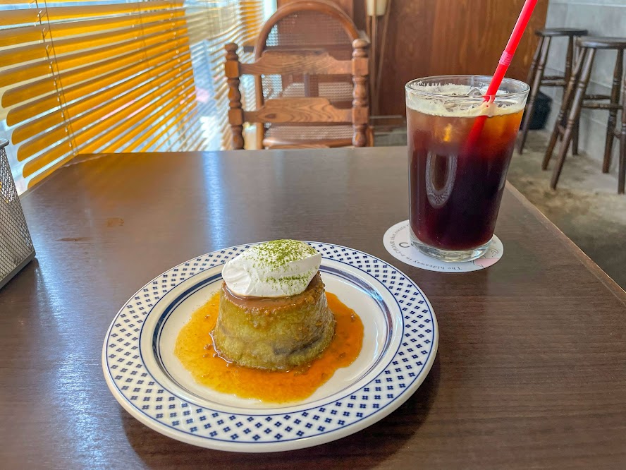 抹茶プリンとアイスコーヒー