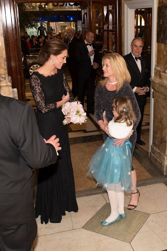 The Duchess of Cambridge in black DVF gown with Kiki McDonough earrings at Royal Variety performance