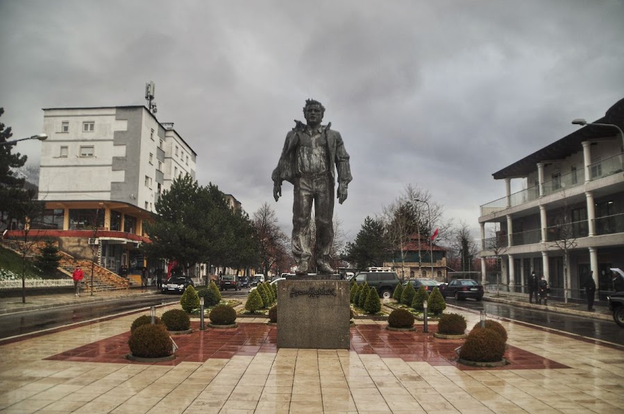 A statue of a man in the centre of Bajram Curri, Kukes County, Albania