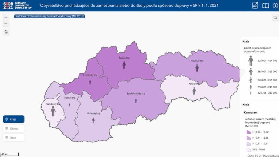 Obyvateľstvo prichádzajúce do zamestnania alebo do školy podľa spôsobu dopravy v SR k 1. 1. 2021